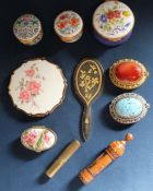 Stratton powder compact, miniature hand mirror, selection of decorative boxes including enamelled