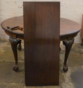 Early 20th century mahogany wind out dining table with leaf on ball & claw feet extending to 193cm