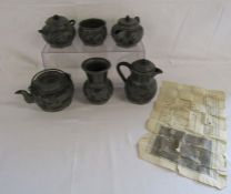 Hor Chung WEI-HEI-WEI pewter mounted black clay full set tea set - Hot water, milk, slop bowl,