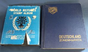 German stamp album (Deutschland Zonemarken) 1960s / 70s & World Refugee album of stamps / First
