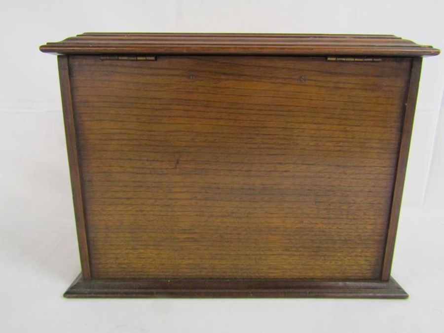 Wooden smokers cabinet with carved doors, lift up lid and inner drawers - approx. 37.5cm x 28cm x - Image 4 of 7