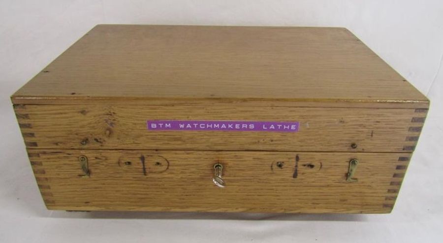 BTM Watchmakers lathe with chucks and collets - box measurement approx. 35.5cm x 15cm x 14cm - total - Image 2 of 5