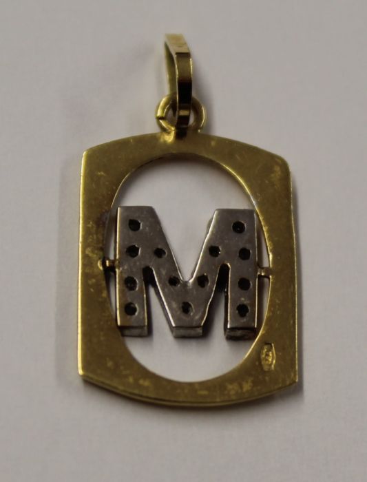 18ct gold chain and M pendant with diamonds, total weight 8.4g - Image 3 of 3