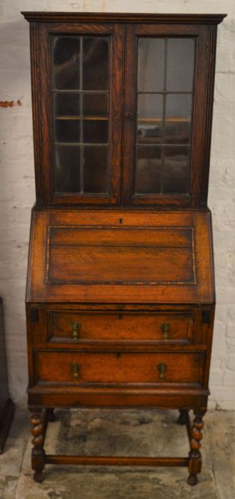 1930's bureau display bookcase Ht 160cm W 161cm D 41cm