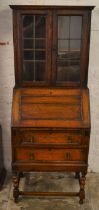 1930's bureau display bookcase Ht 160cm W 161cm D 41cm