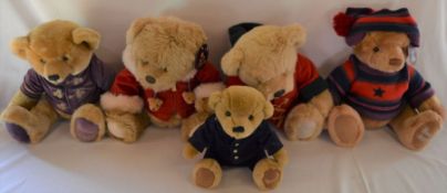 4 Harrods teddy bears (2000, 2003, 2004 & 2007) & a small Harrods teddy