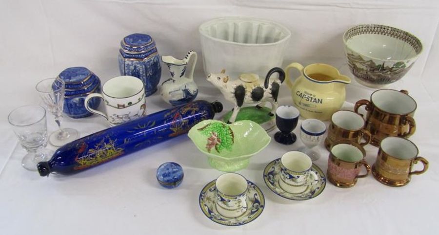 Collection of ceramics and glassware to include Railway slop bowl (damage/repaired), Ye Olde Gold