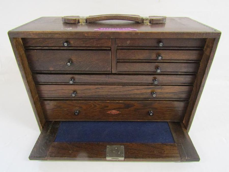 Neslein 8 drawer chest with front cover - includes watchmakers tools - approx. 45.5cm x 31cm x 19.