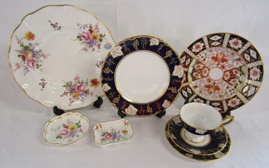 Royal Crown Derby Vine Cobalt trio with plate, Derby Posies plate and trinket trays and 2451 plate