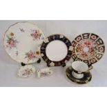 Royal Crown Derby Vine Cobalt trio with plate, Derby Posies plate and trinket trays and 2451 plate