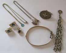 Collection of jewellery includes silver bracelet with 1828 2 coin, brooch and necklaces, Riley