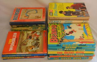 Collection of vintage children's annuals including Blue Peter, Magpie, Beano, Rupert & The Wombles