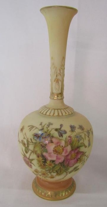 Royal Worcester Blush Ivory ewer style jug 1094, long necked vase 1661 (damage/repaired) and Empress - Image 6 of 17