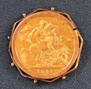 Edward VII gold full sovereign in plated mount