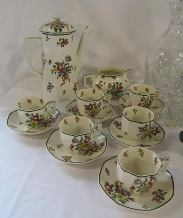 Royal Doulton 'Old Leeds Sprays' coffee set, decanter and vase, soapstone hippo etc - Image 2 of 5