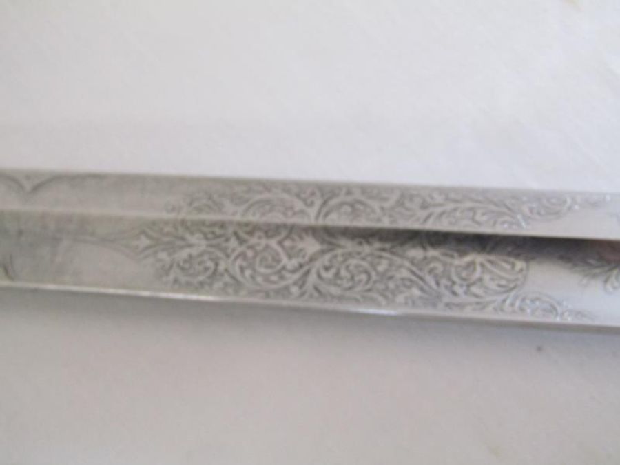 Turner Bros Bath North Somerset Yeomanry officers sword with patterned blade, sharkskin grip, proved - Image 17 of 17