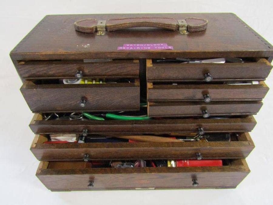 Neslein 8 drawer chest with front cover - includes watchmakers tools - approx. 45.5cm x 31cm x 19. - Image 12 of 14