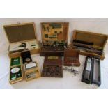 Collection of watchmakers items includes Mercer gauge, BTM green lathe, optical measuring