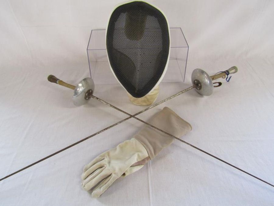 Leon Paul fencing epee's and Paul mask also includes glove (inner deteriorated)