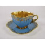 Coalport t201 miniature cabinet teacup and saucer (marked A.D. 1750) - blue with gold decoration and