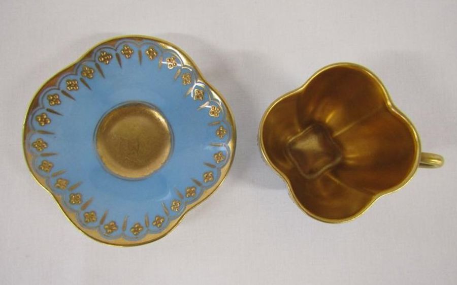 Coalport t201 miniature cabinet teacup and saucer (marked A.D. 1750) - blue with gold decoration and - Image 3 of 10