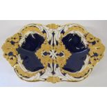 Meissen porcelain biscuit dish cobalt blue with gold and white design marked to base 334g/14 and