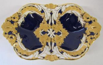 Meissen porcelain biscuit dish cobalt blue with gold and white design marked to base 334g/14 and