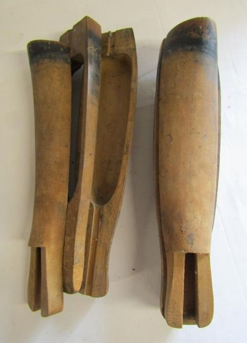 Long leather riding boots and wooden boot trees with brass pulls - boots marked 18795 G.T.H 1969 - Image 12 of 13