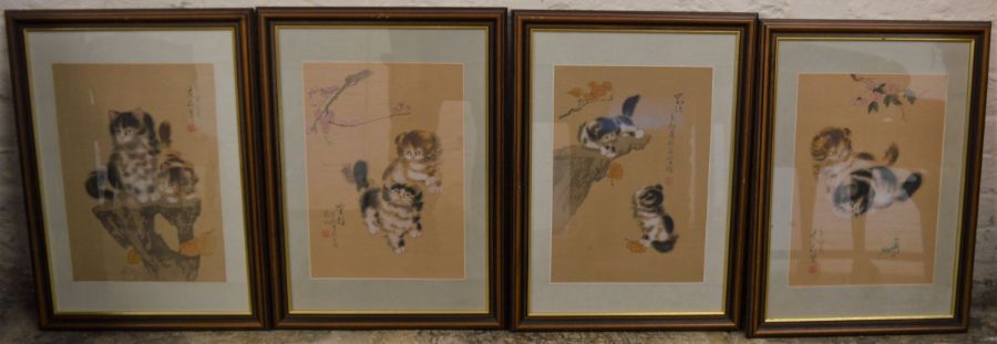 4 framed Oriental cat prints