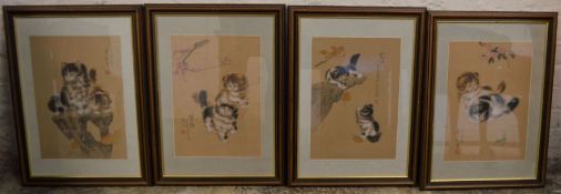 4 framed Oriental cat prints