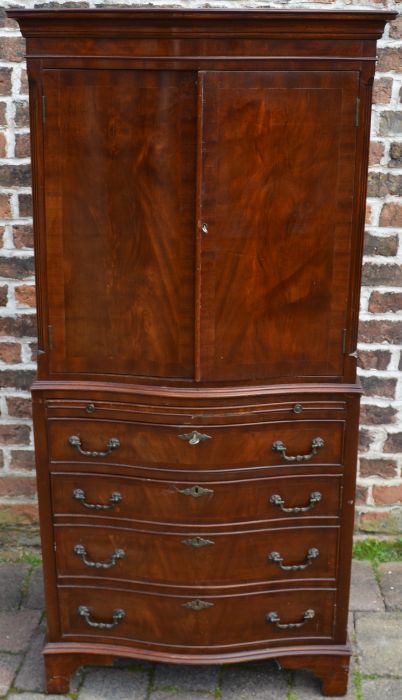 Reproduction serpentine fronted cabinet, H150cm x W69cm x D41cm with pull-out slide, one drawer
