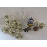 Royal Doulton 'Old Leeds Sprays' coffee set, decanter and vase, soapstone hippo etc