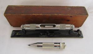 The L.S. Starrett Co U.S.A spirit level (no main bubble) base 31cm long also No. 177 plumb bob