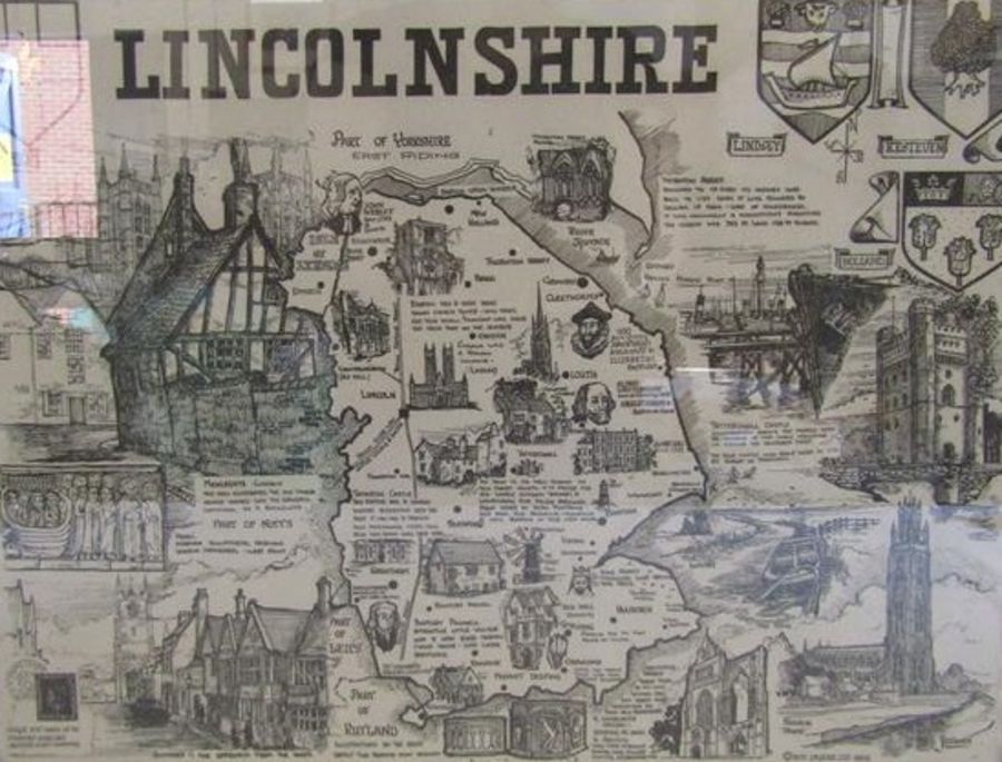 J.S Simon Lincolnshire map print © by Roy Faiers Ltd 1966 of Lincolnshire (This England