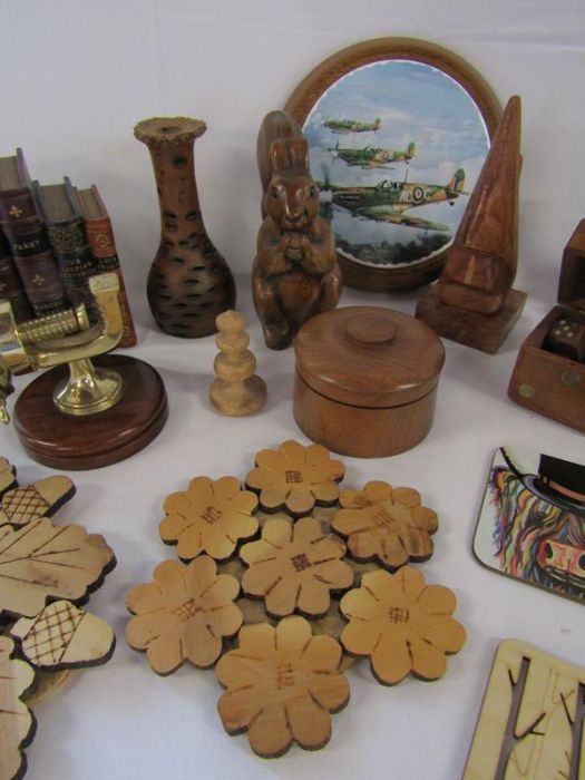 Collection of mostly wooden items includes ships wheel nutcracker, place mats, glasses holder, - Image 3 of 5