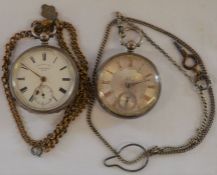 2 silver case Victorian pocket watches: P Galloway Birmingham (London 1886) & W Budge, Carrington (