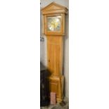 Modern hand made longcase clock in an oak case with a 3 weight driven movement Ht 211cm