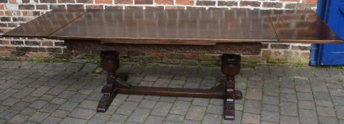 Reproduction Jacobean oak draw leaf refectory table, W274cm x D92cm