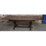 Reproduction Jacobean oak draw leaf refectory table, W274cm x D92cm