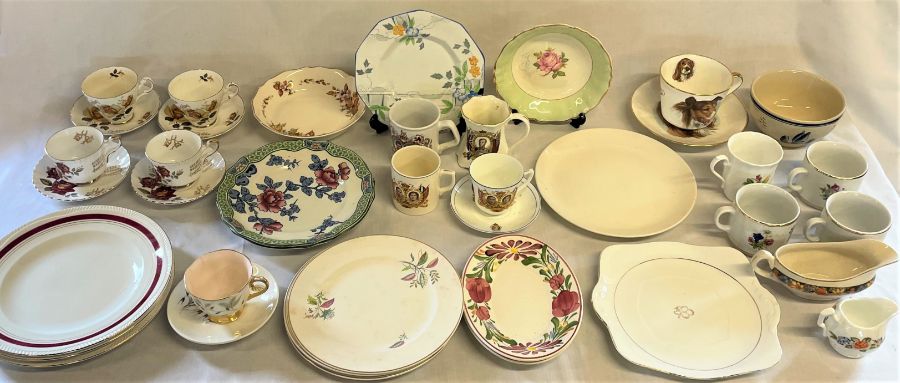 Selection of ceramics including royal memorabilia, plates, golden wedding anniversary cups and