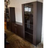 2 modern display cabinets & a sideboard