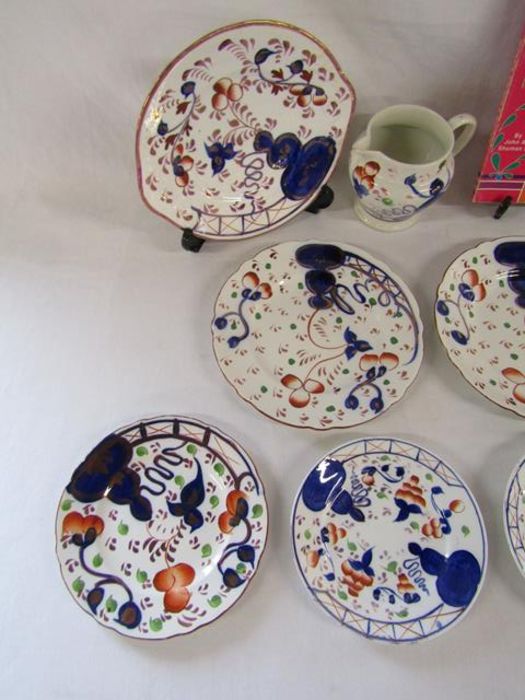 Collection of Gaudy Welsh includes 3 assorted creamers in the oyster pattern, butterfly edged - Image 2 of 6