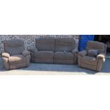 La-Z-boy electric recliner sofa & 2 armchairs (one an electric recliner with wiring currently