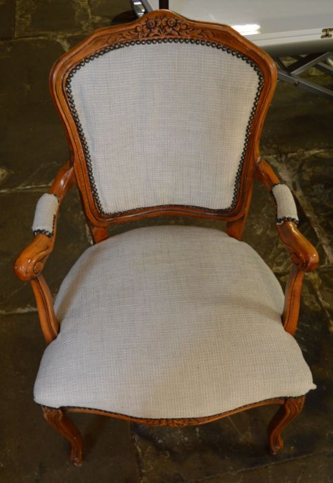 Large French walnut sofa (Length 250cm) & two armchairs all with cushion seating & an open armchair - Image 3 of 3