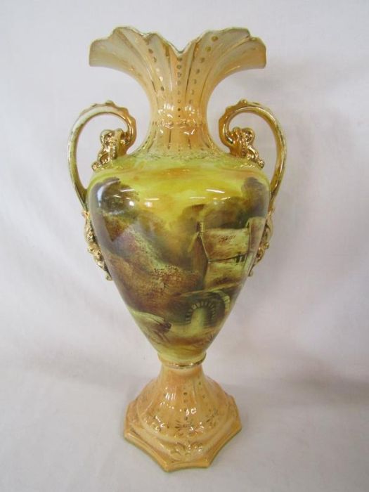Handled vases includes Royal Essex and one with artwork signed A. Hermann, lidded pots, planters - Image 5 of 6
