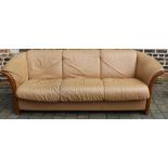 Ekornes Stressless fawn colour leather sofa 212cm w x 98cm d x 74cm h