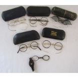 6 pairs of 1930's spectacles - some gold plated with faux tortoiseshell, one pair with shields and