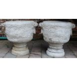 Pair of stag urns / concrete planters, decorated with stags and tropical birds