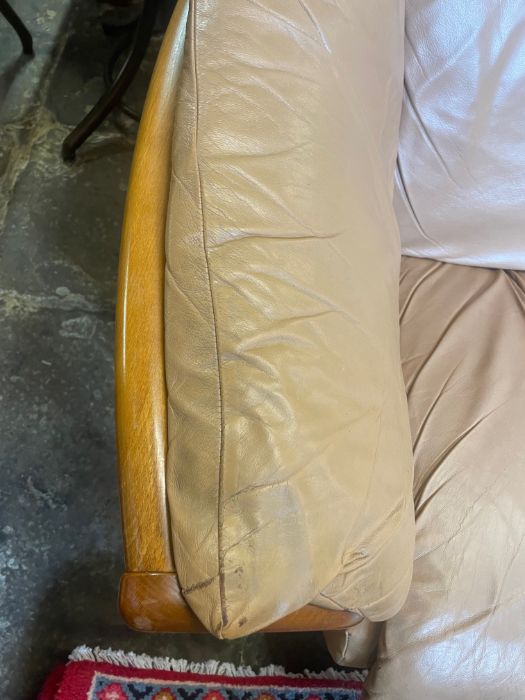 Ekornes Stressless fawn colour leather sofa 212cm w x 98cm d x 74cm h - Image 3 of 5