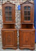 Pair of Georgian style floor standing corner cabinets, 191cm x 48cm x 69cm